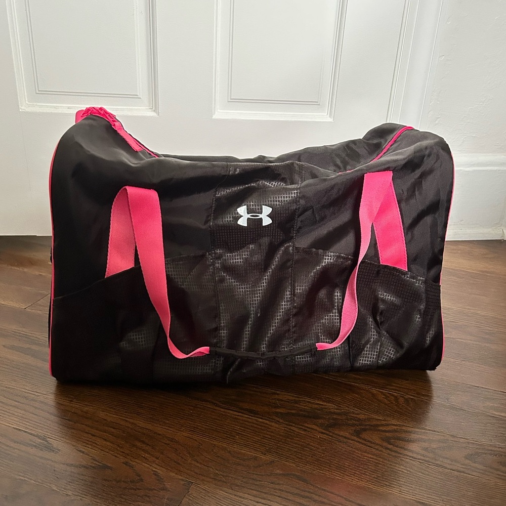 Under Armour black and pink duffel bag